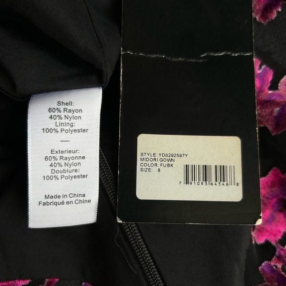 Revolve Likely Midori Gown Velvet Burnout Cowl Neck Floral Fuchsia Black 8 NWT - Picture 11 of 11